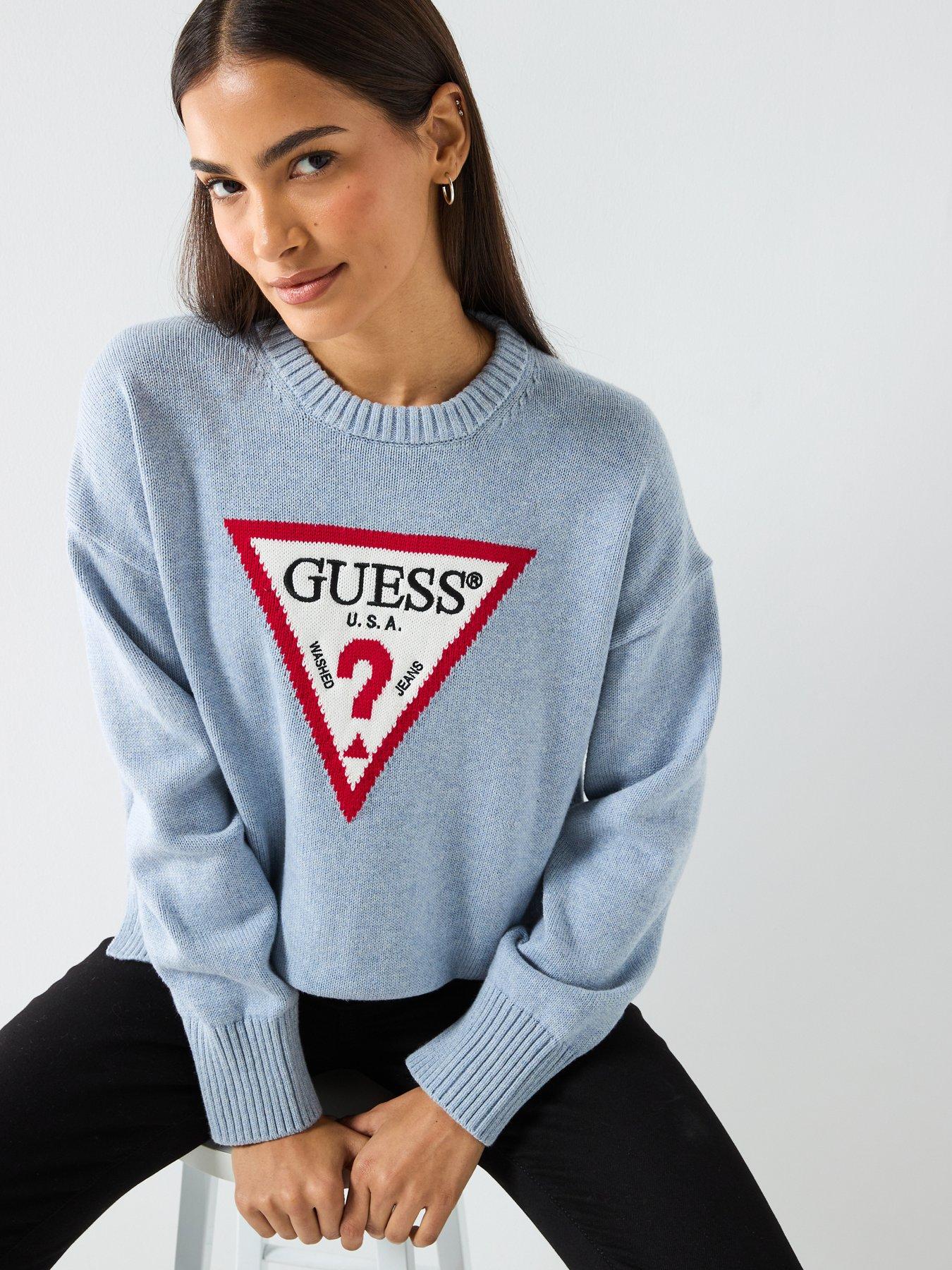 Image 5 of 6 of Guess Jeans Long Sleeve Big Triangle Sweater &nbsp;- Blue