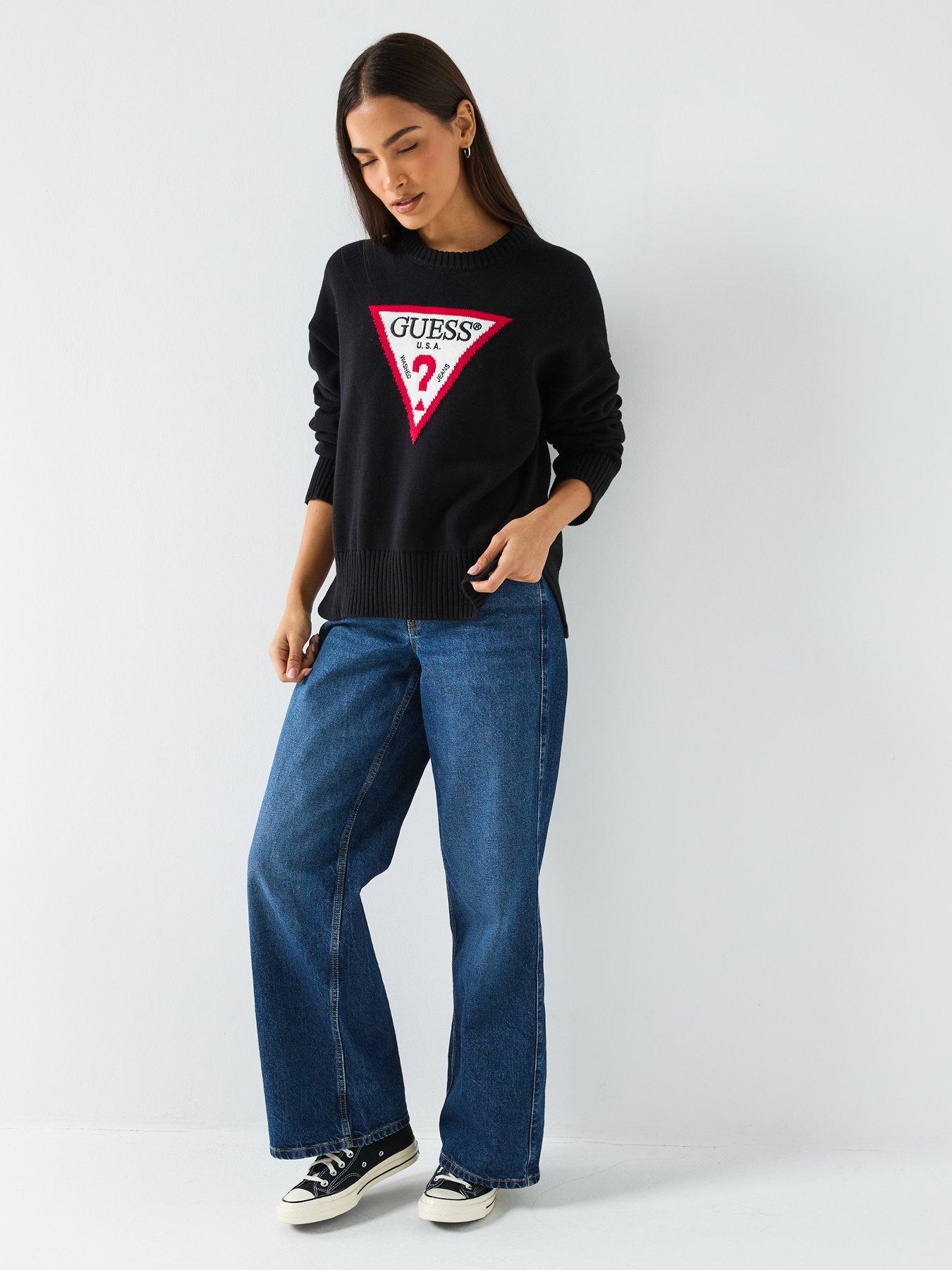 Image 3 of 6 of Guess Jeans Long Sleeve Big Triangle Jumper - Black