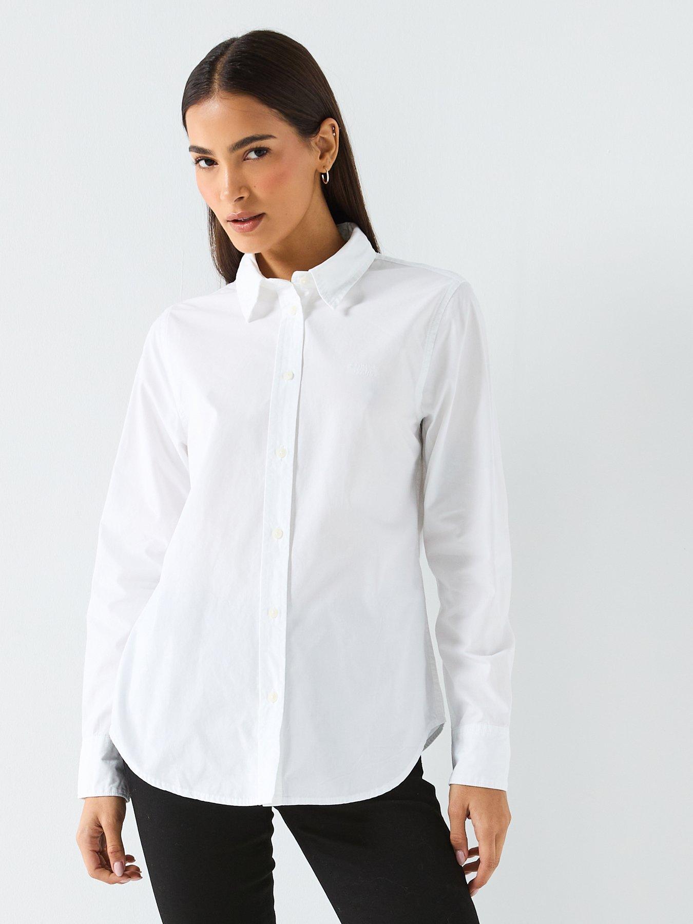 Guess Jeans Slim Fit Long Sleeve Shirt With Tonal Embroidered Logo - White