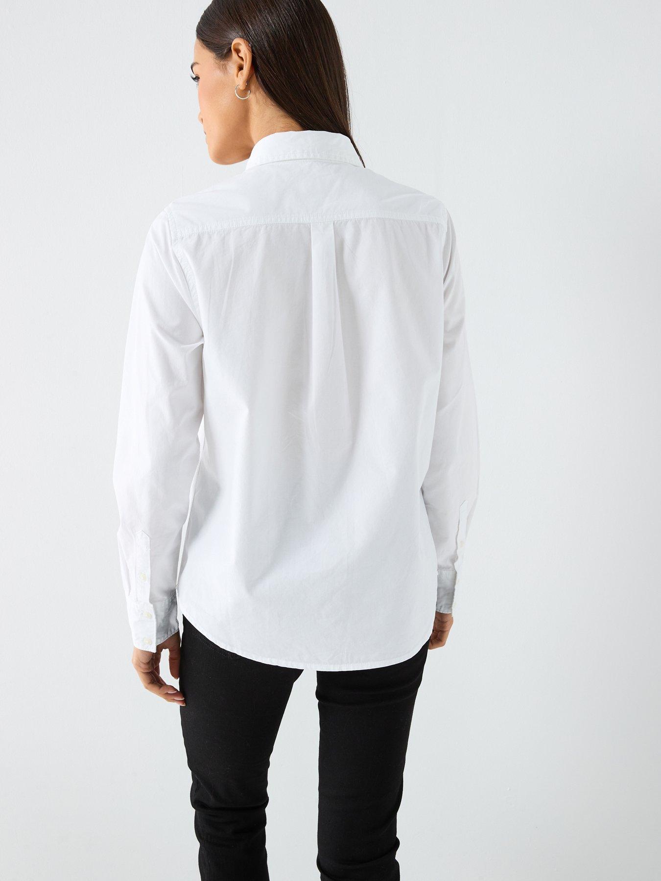 stillFront image of guess-jeans-slim-fit-long-sleeve-shirt-with-tonal-embroidered-logo-white