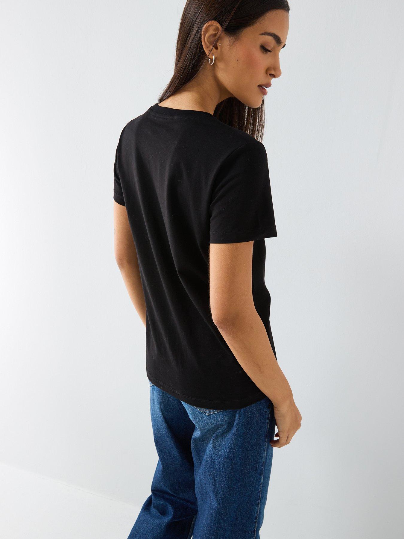 stillFront image of guess-jeans-short-sleeve-embroidered-script-t-shirt-black