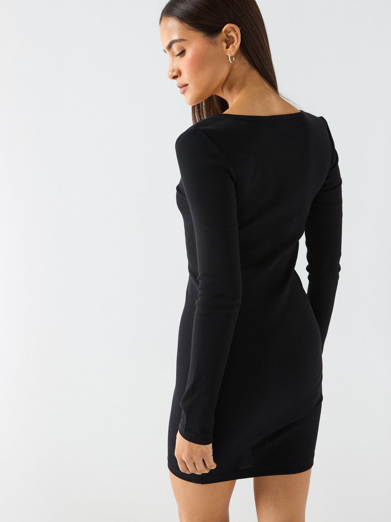  image of guess-jeans-ribbed-knit-bodycon-dress-black