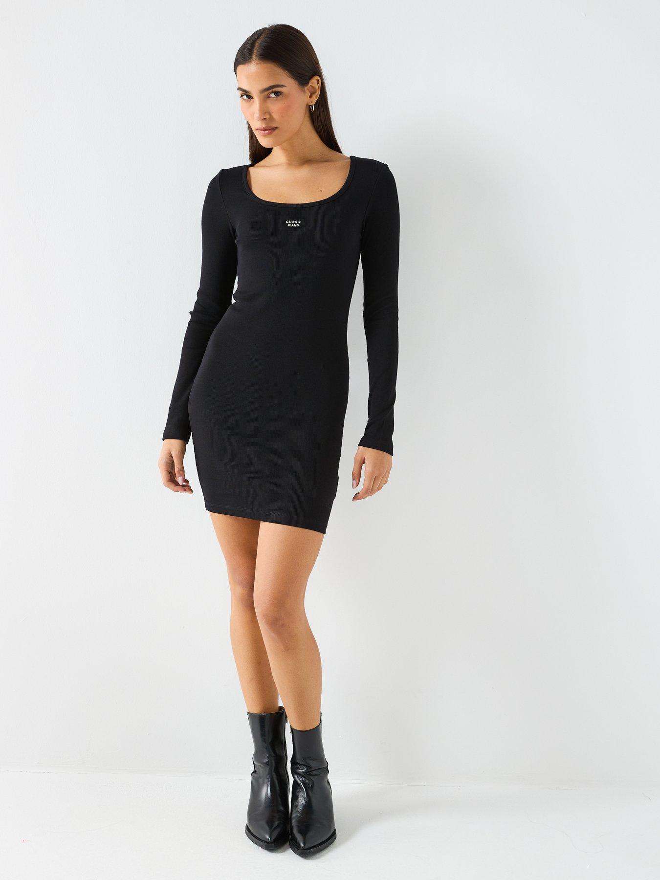  image of guess-jeans-ribbed-knit-bodycon-dress-black