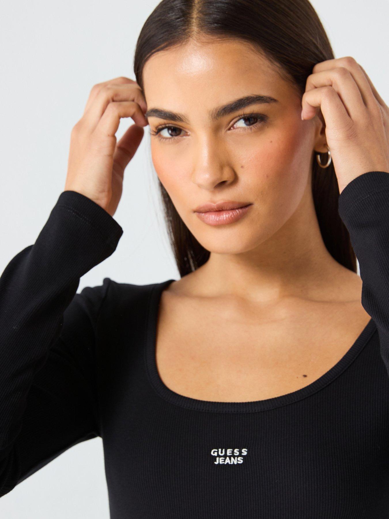  image of guess-jeans-ribbed-knit-bodycon-dress-black