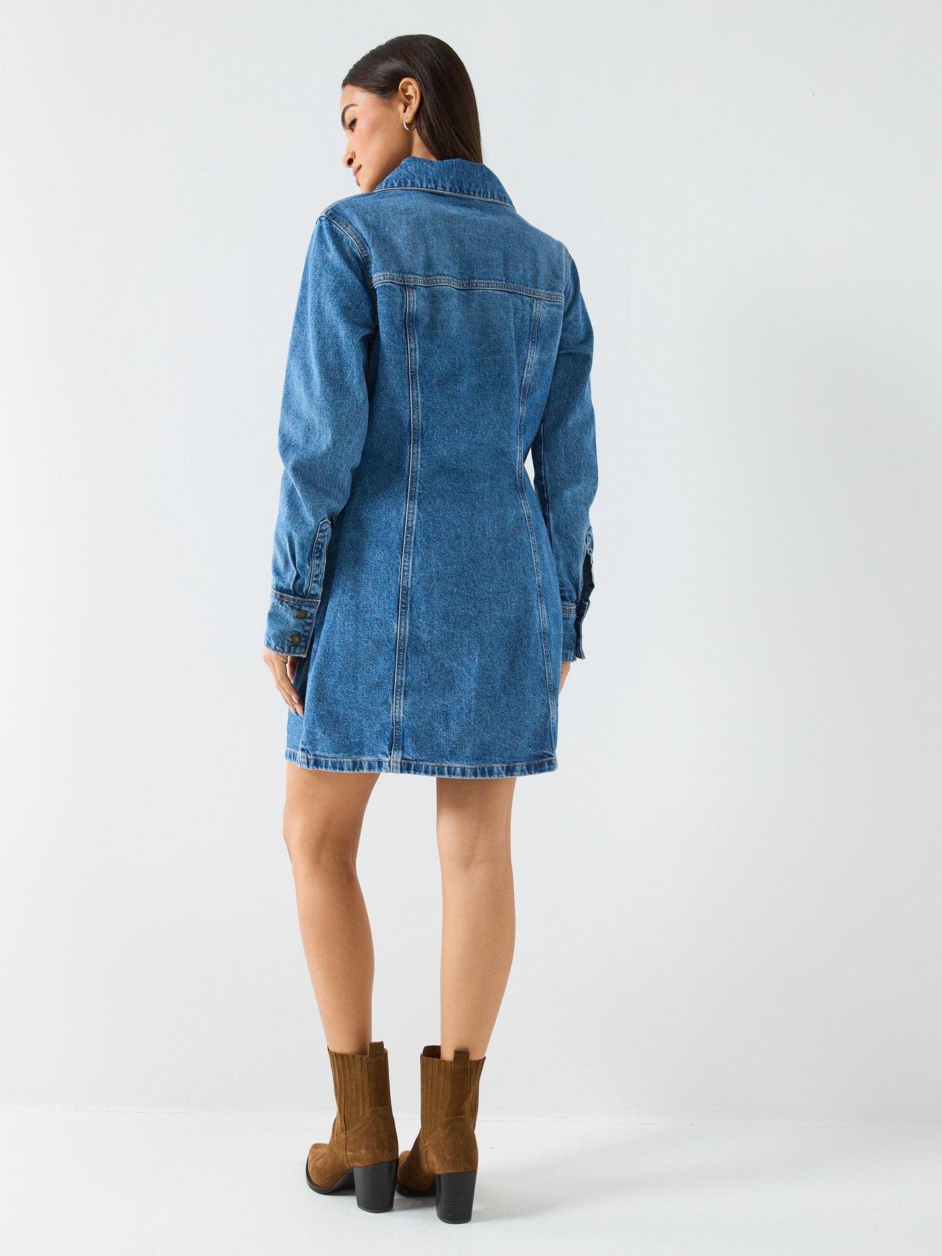  image of guess-jeans-seamed-denimnbspshirt-dress-blue