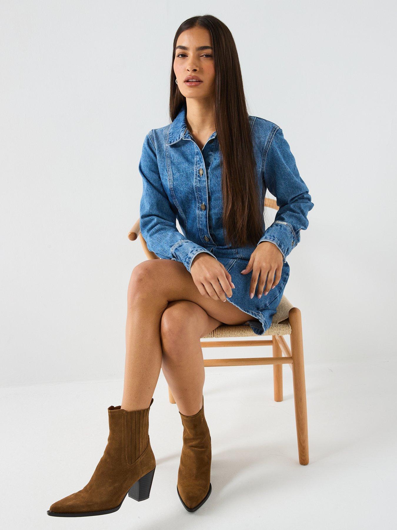  image of guess-jeans-seamed-denimnbspshirt-dress-blue