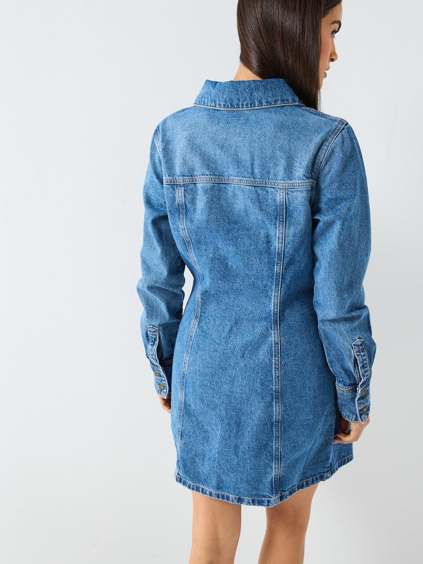  image of guess-jeans-seamed-denimnbspshirt-dress-blue