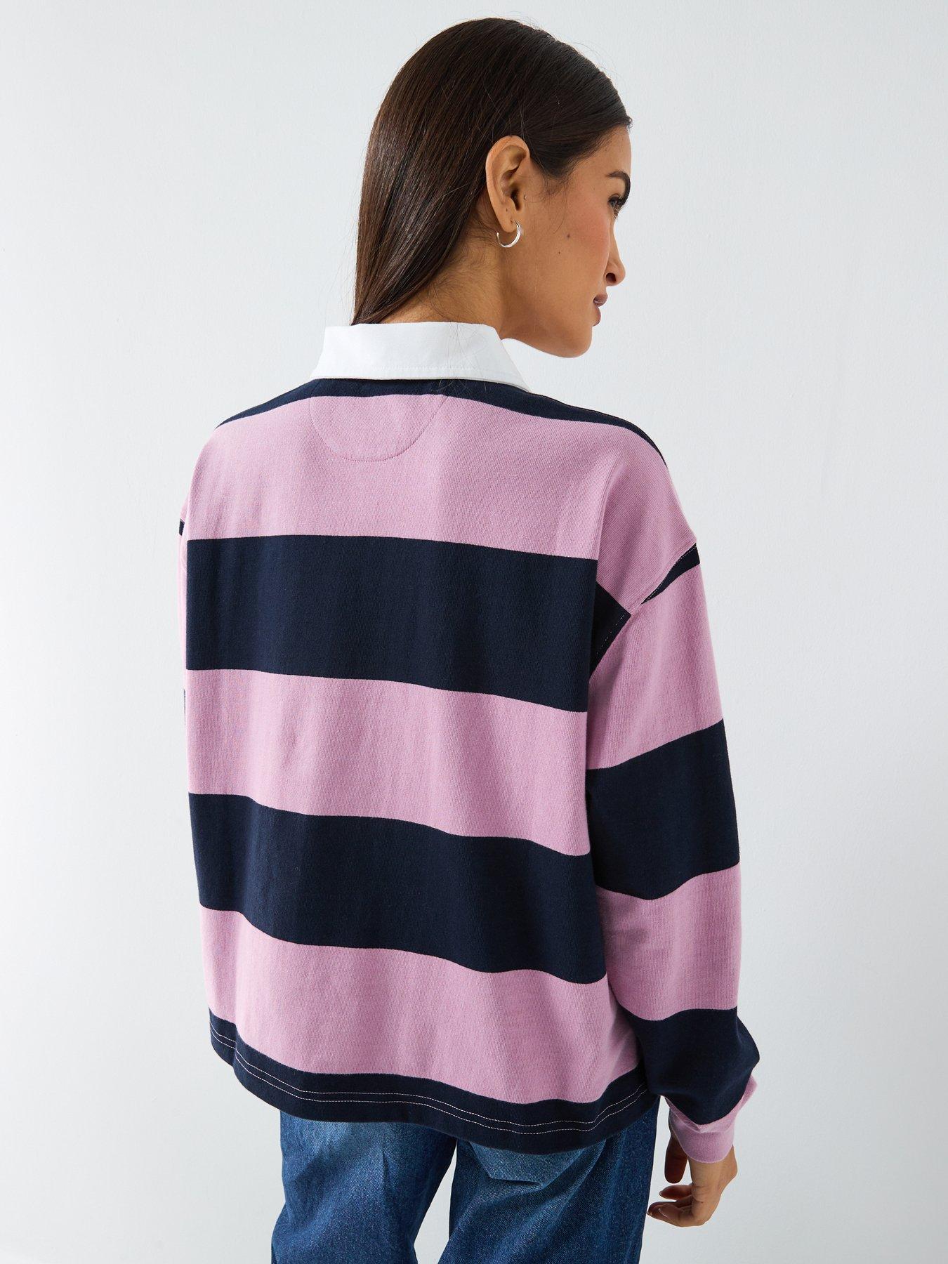  image of guess-jeans-long-sleeve-rugby-polo-shirt-pink