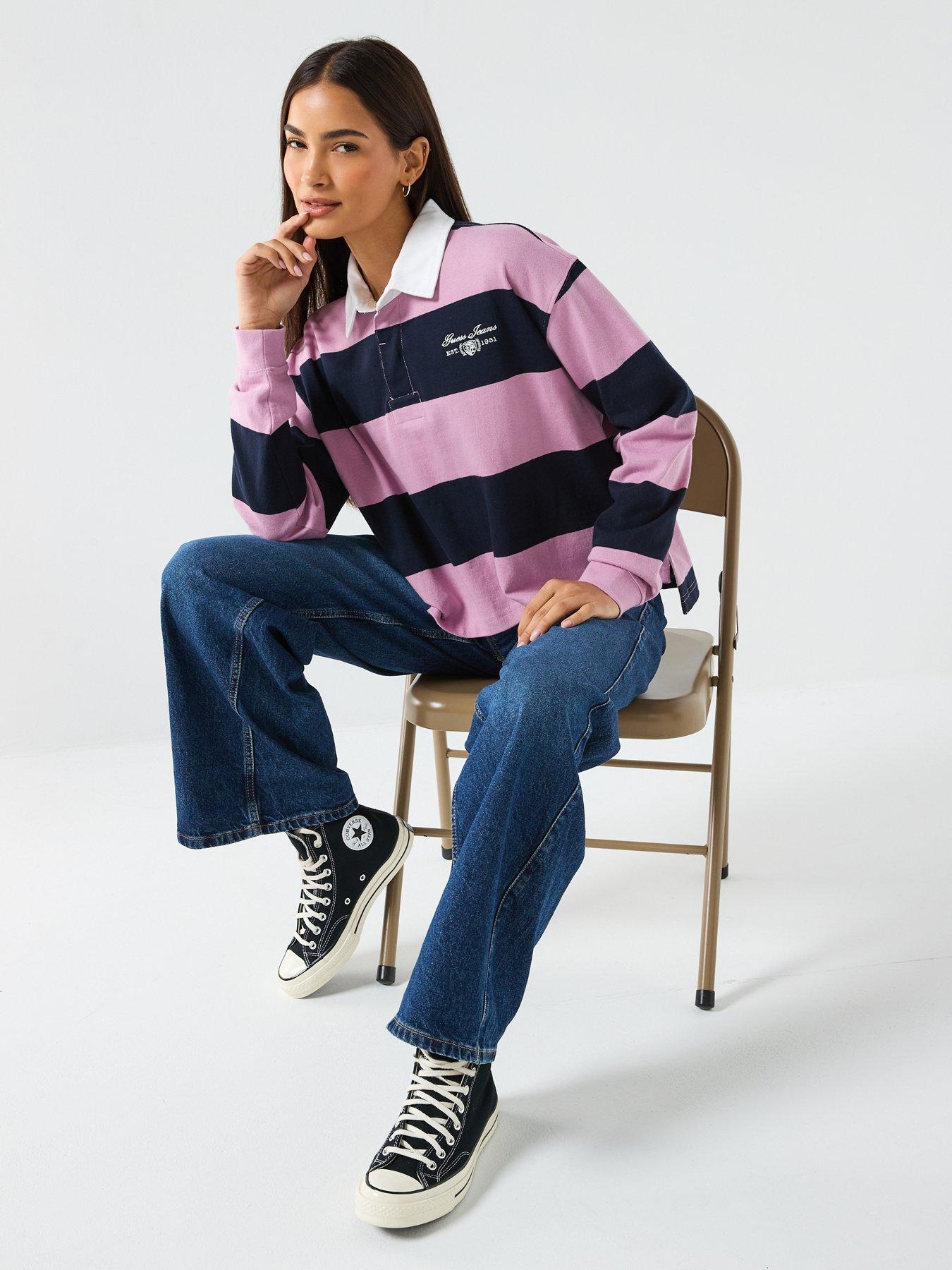  image of guess-jeans-long-sleeve-rugby-polo-shirt-pink