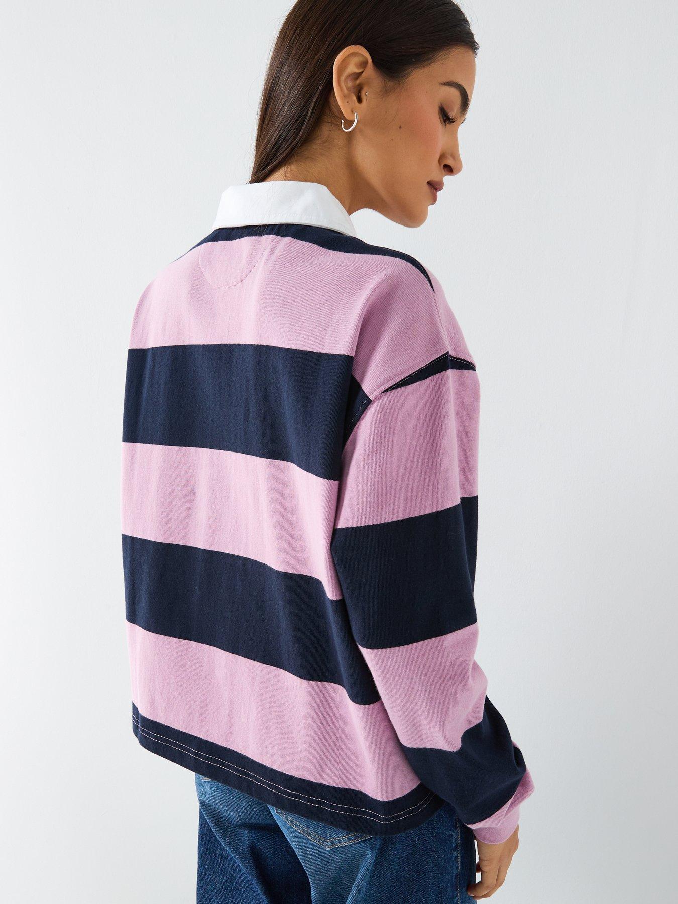  image of guess-jeans-long-sleeve-rugby-polo-shirt-pink