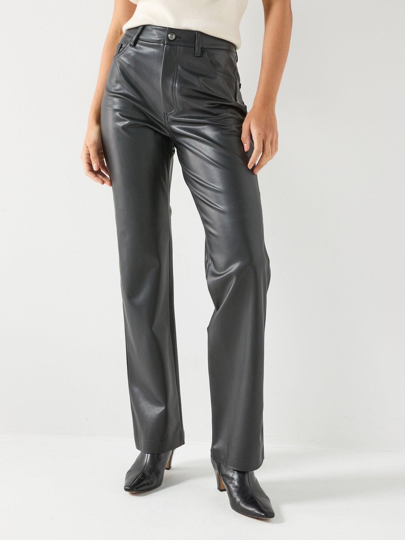 Image 1 of 6 of Guess 80's Straight Leg PU Trousers - Black