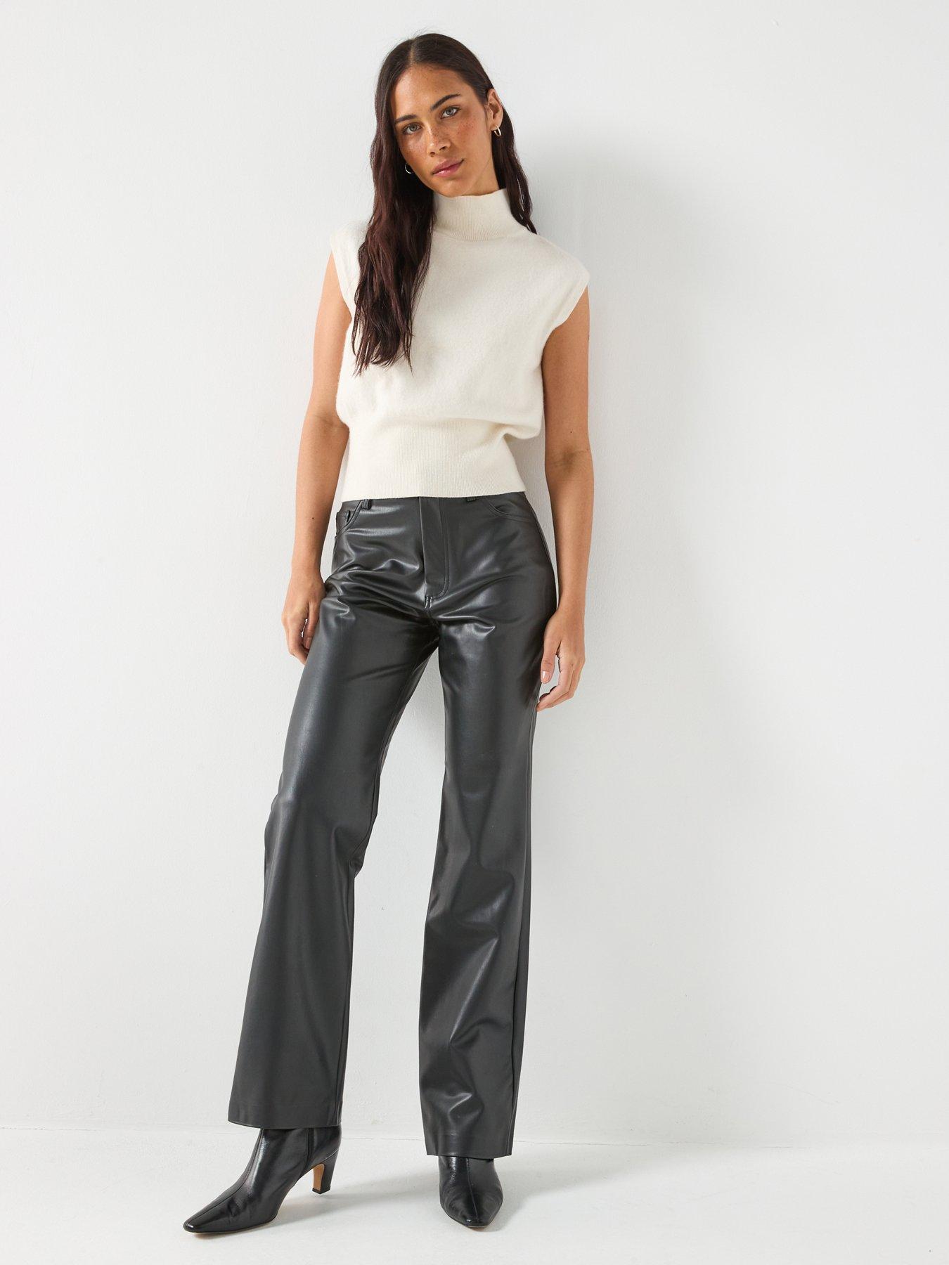 Image 3 of 6 of Guess 80's Straight Leg PU Trousers - Black
