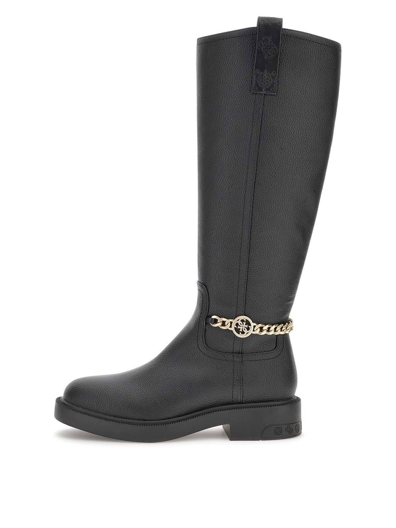 Image 1 of 6 of Guess Fyonal Chain Detail Flat Boot - Black
