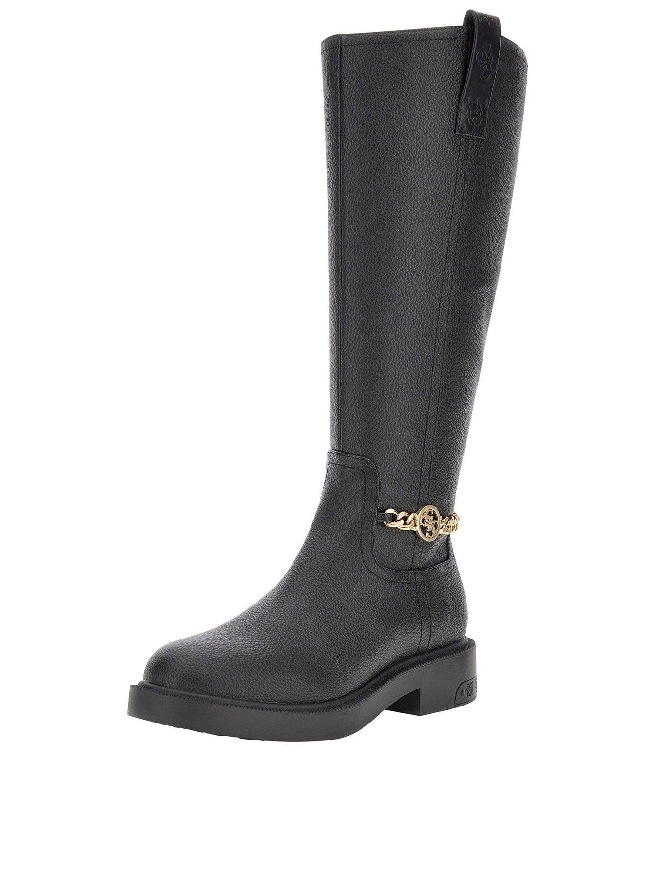 Image 2 of 6 of Guess Fyonal Chain Detail Flat Boot - Black
