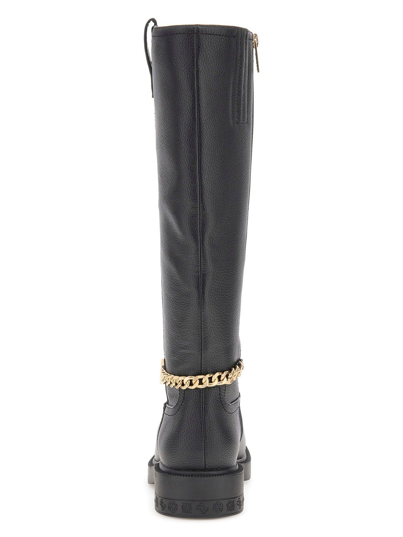 Image 4 of 6 of Guess Fyonal Chain Detail Flat Boot - Black
