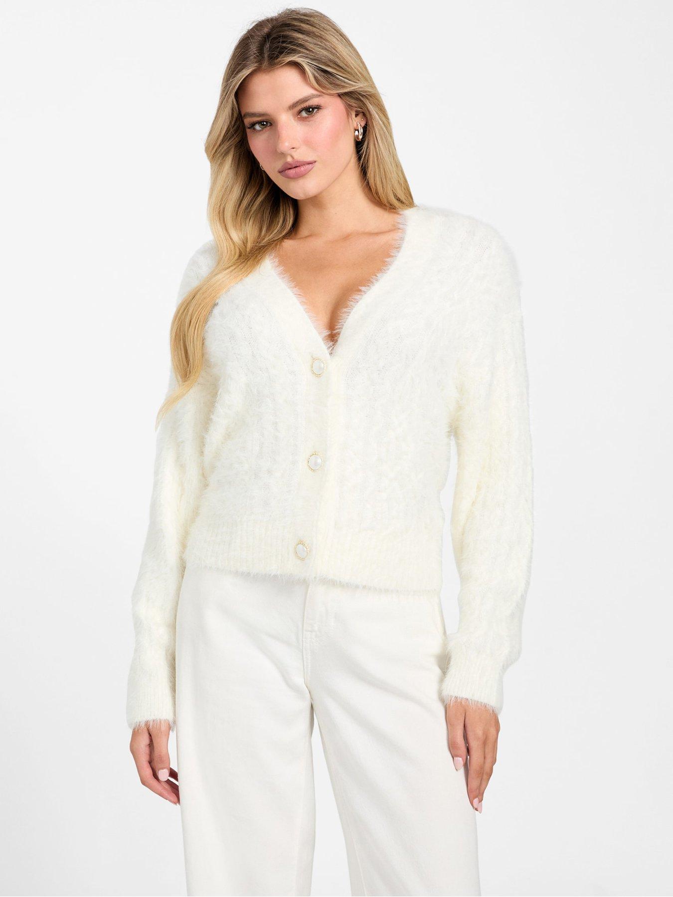  image of guess-long-sleeve-kinako-fuzzy-cardigan-cream