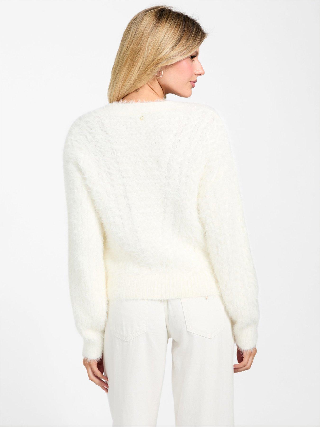 stillFront image of guess-long-sleeve-kinako-fuzzy-cardigan-cream