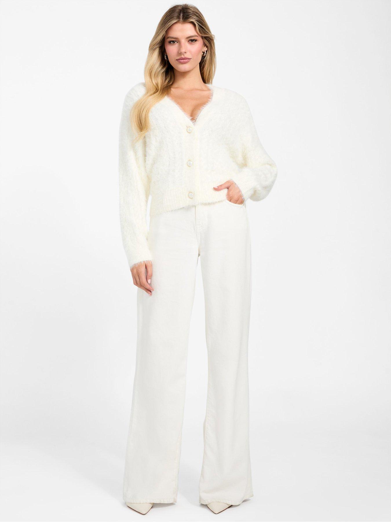  image of guess-long-sleeve-kinako-fuzzy-cardigan-cream