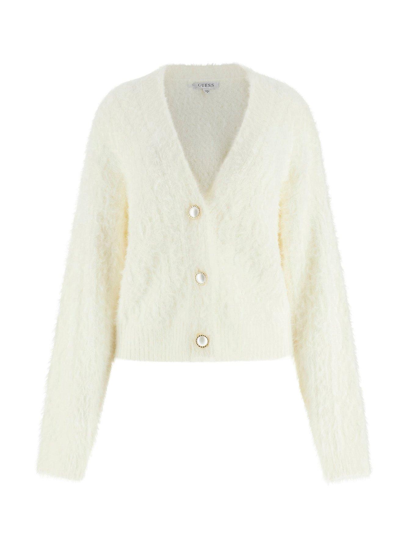  image of guess-long-sleeve-kinako-fuzzy-cardigan-cream