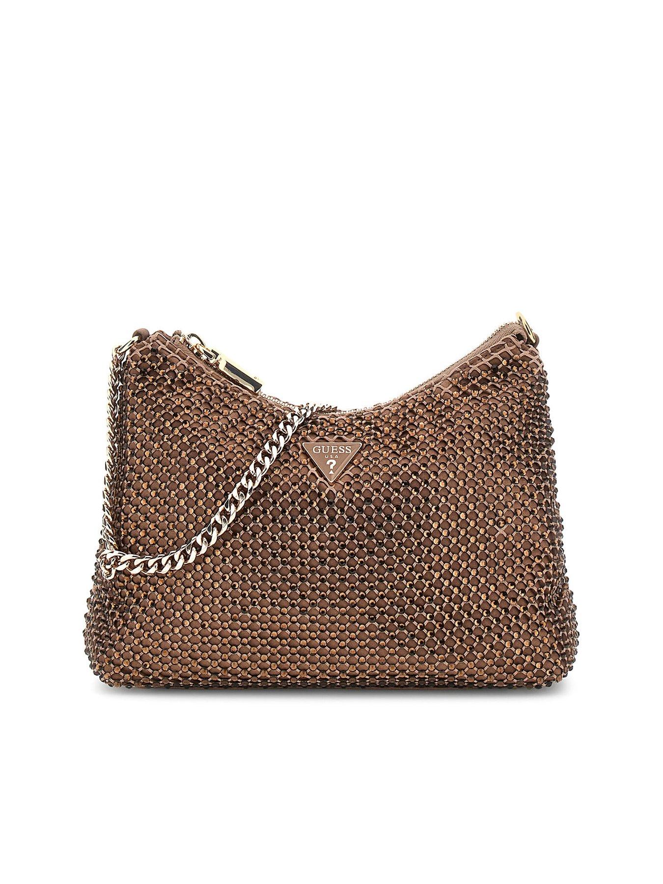 front image of guess-zalina-top-zip-shoulder-bag-brown