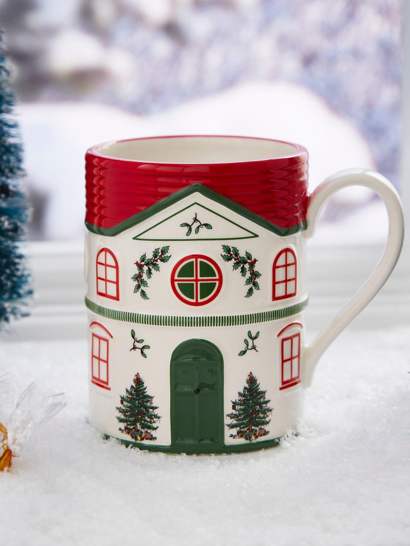 front image of spode-christmas-village-mug-red