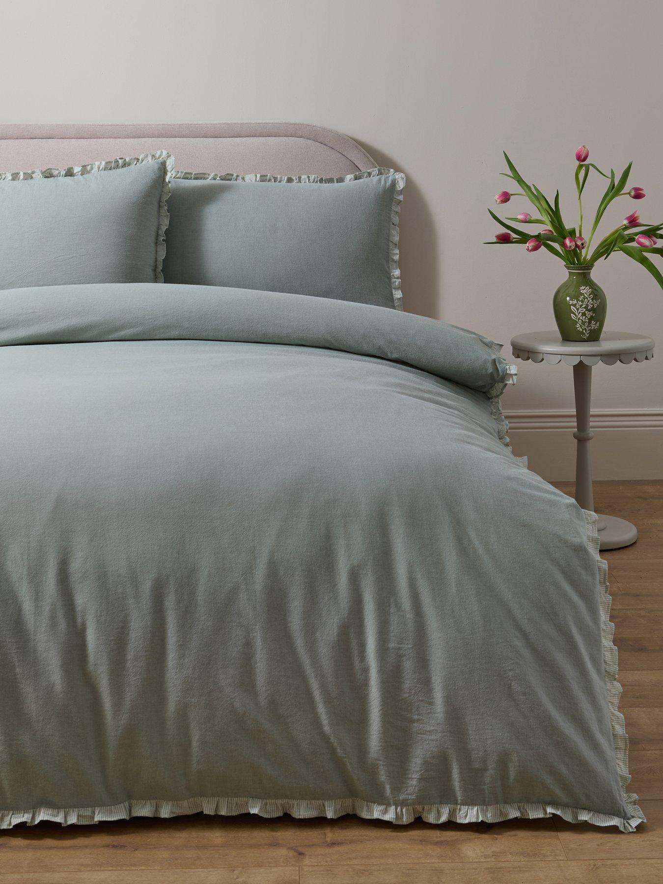 front image of the-very-collection-100-cotton-duvet-set-with-stripe-ruffle-edge