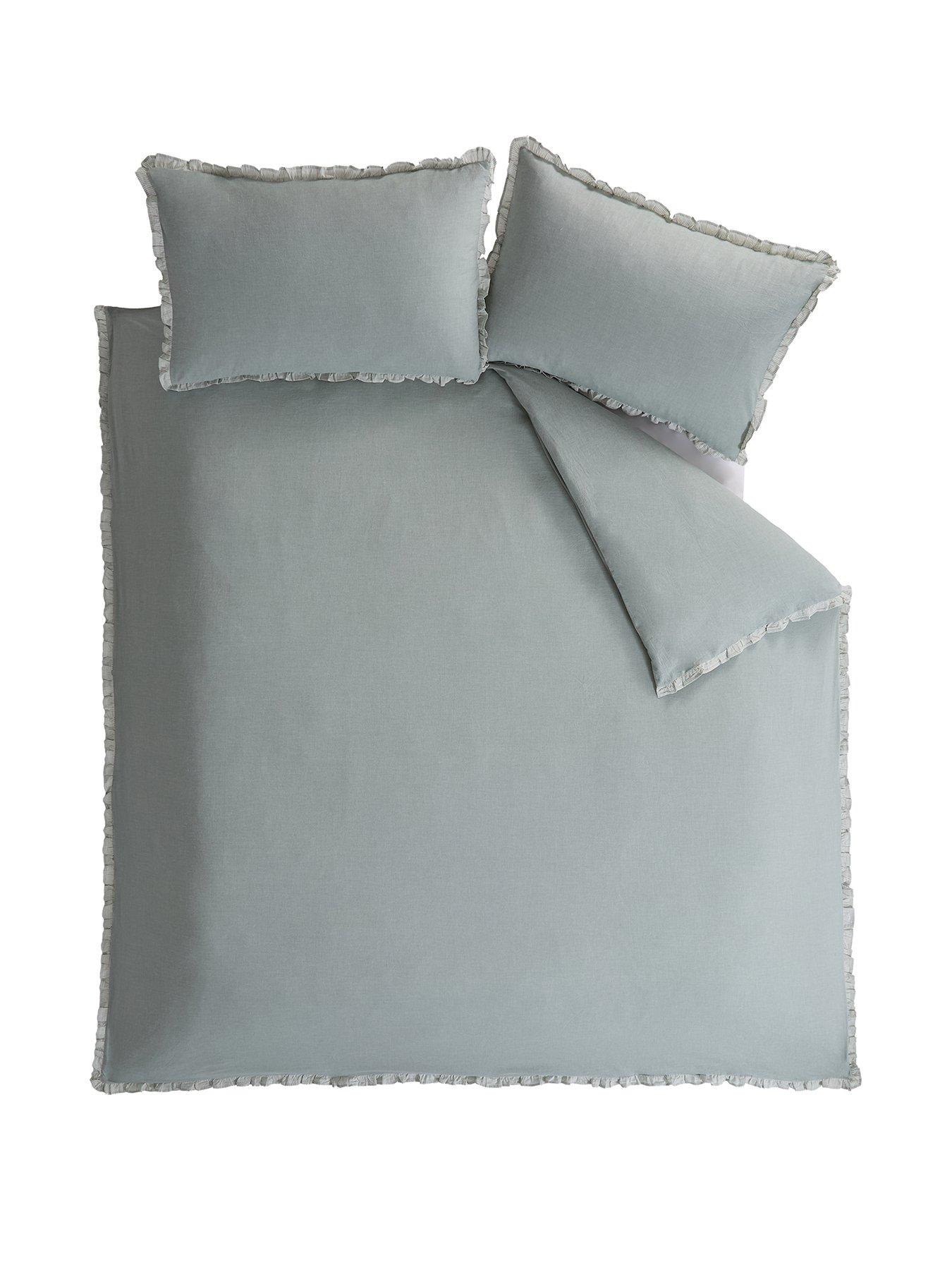  image of the-very-collection-100-cotton-duvet-set-with-stripe-ruffle-edge