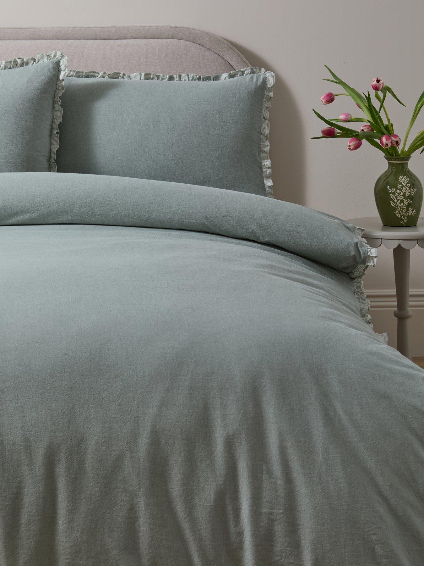  image of the-very-collection-100-cotton-duvet-set-with-stripe-ruffle-edge
