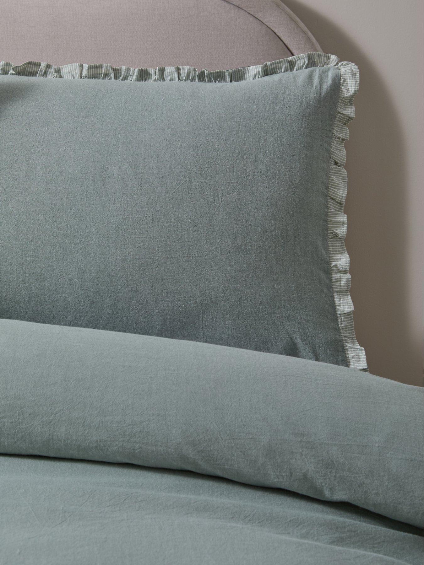  image of the-very-collection-100-cotton-duvet-set-with-stripe-ruffle-edge
