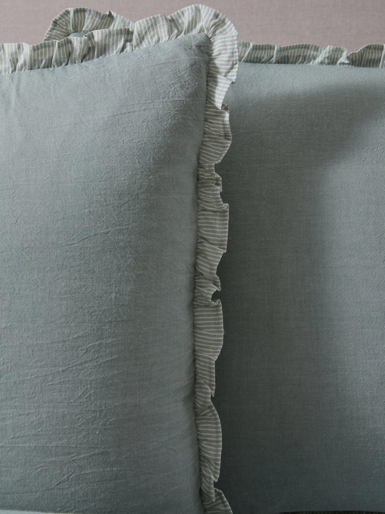  image of the-very-collection-100-cotton-duvet-set-with-stripe-ruffle-edge