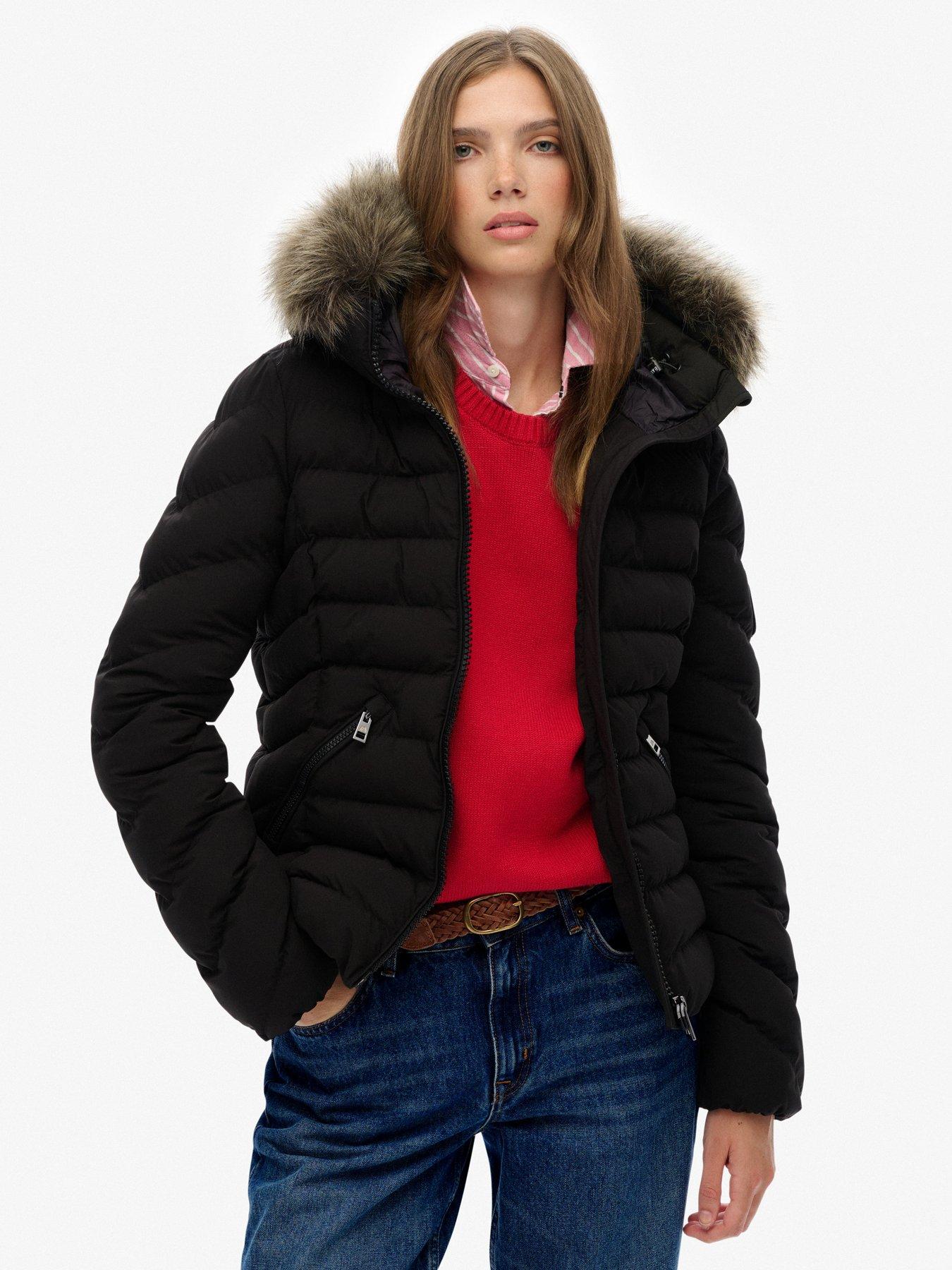 undefined Fuji Faux Fur Hood Padded Jacket - Black