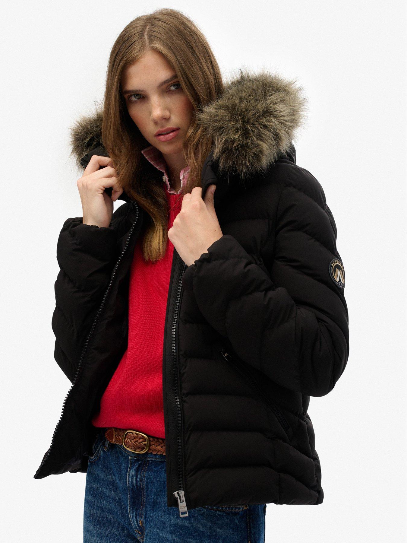 Image 4 of 6 of Superdry Fuji Faux Fur Hood Padded Jacket - Black