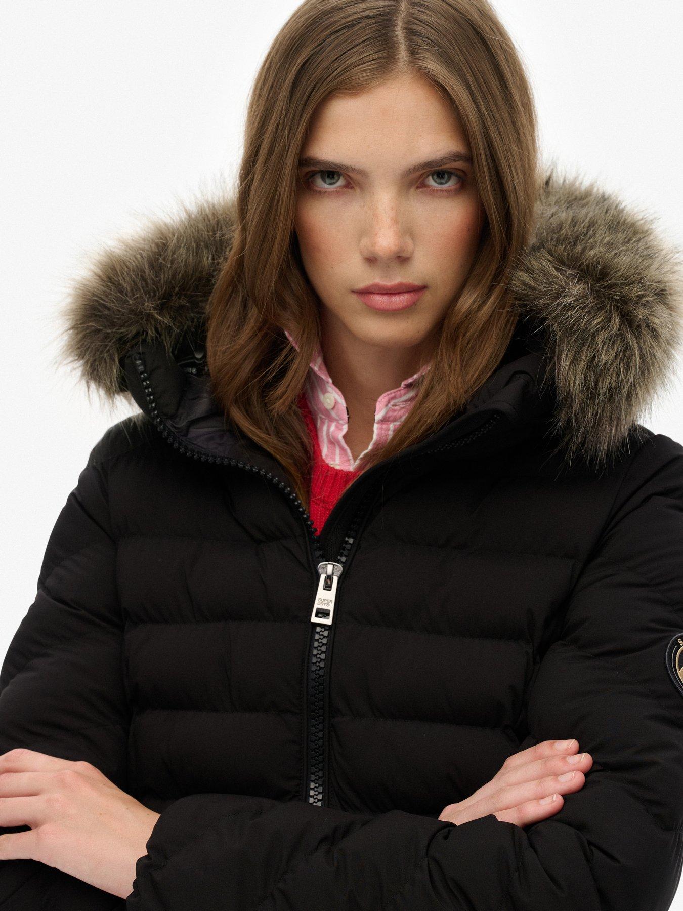 Image 5 of 6 of Superdry Fuji Faux Fur Hood Padded Jacket - Black