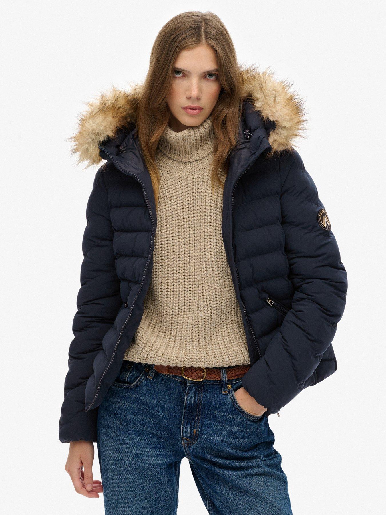 Image 1 of 4 of Superdry Fuji Faux Fur Hood Padded Jacket - Navy