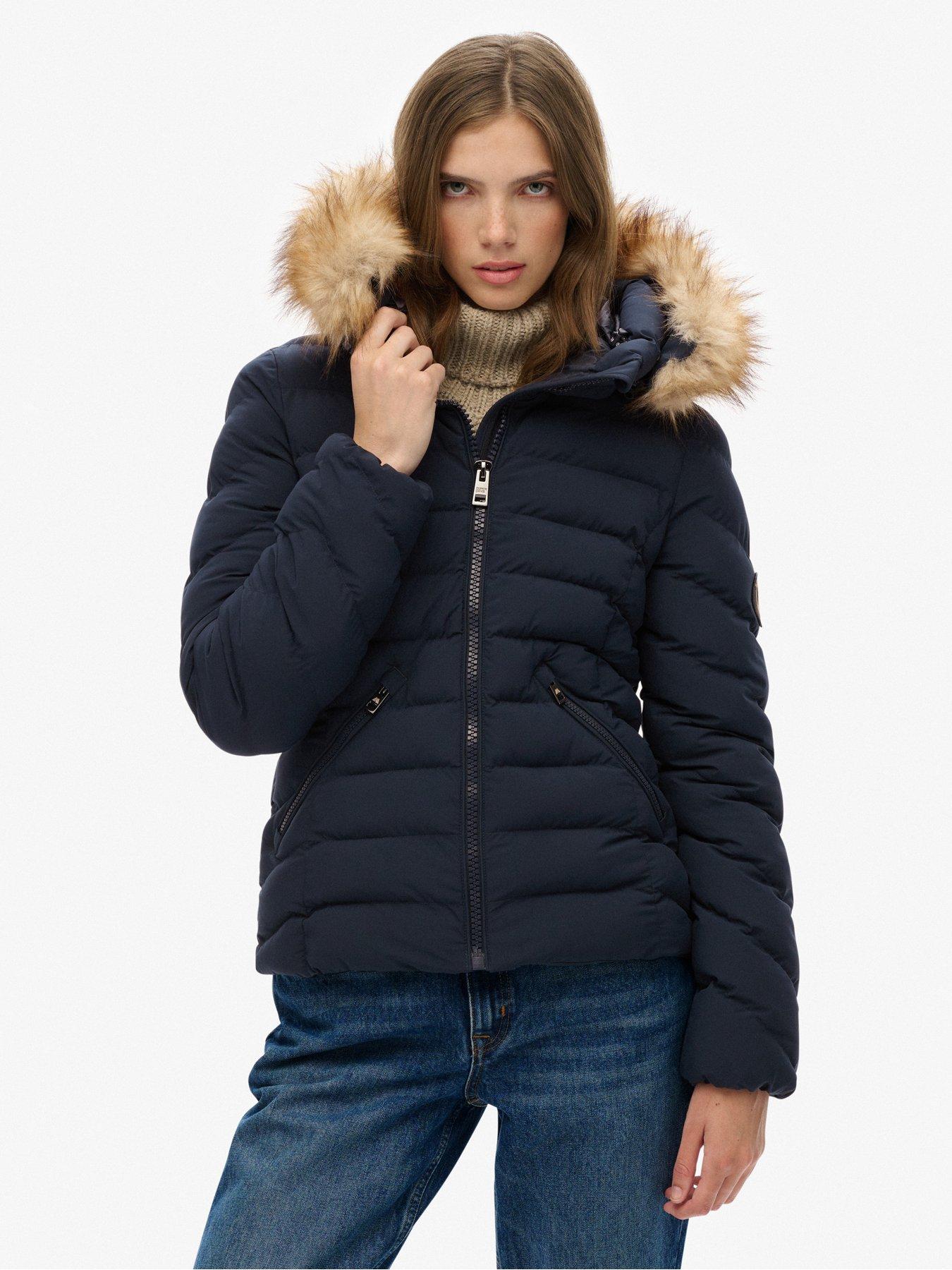 Image 2 of 4 of Superdry Fuji Faux Fur Hood Padded Jacket - Navy