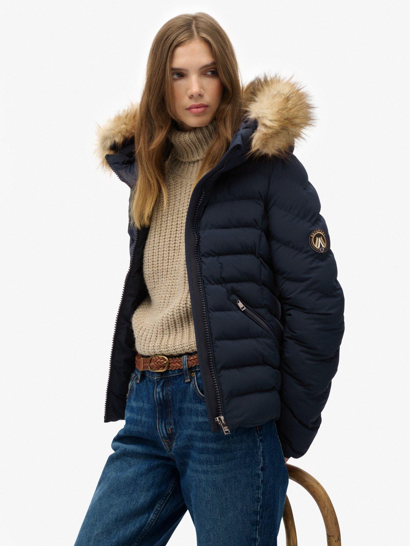 Image 3 of 4 of Superdry Fuji Faux Fur Hood Padded Jacket - Navy