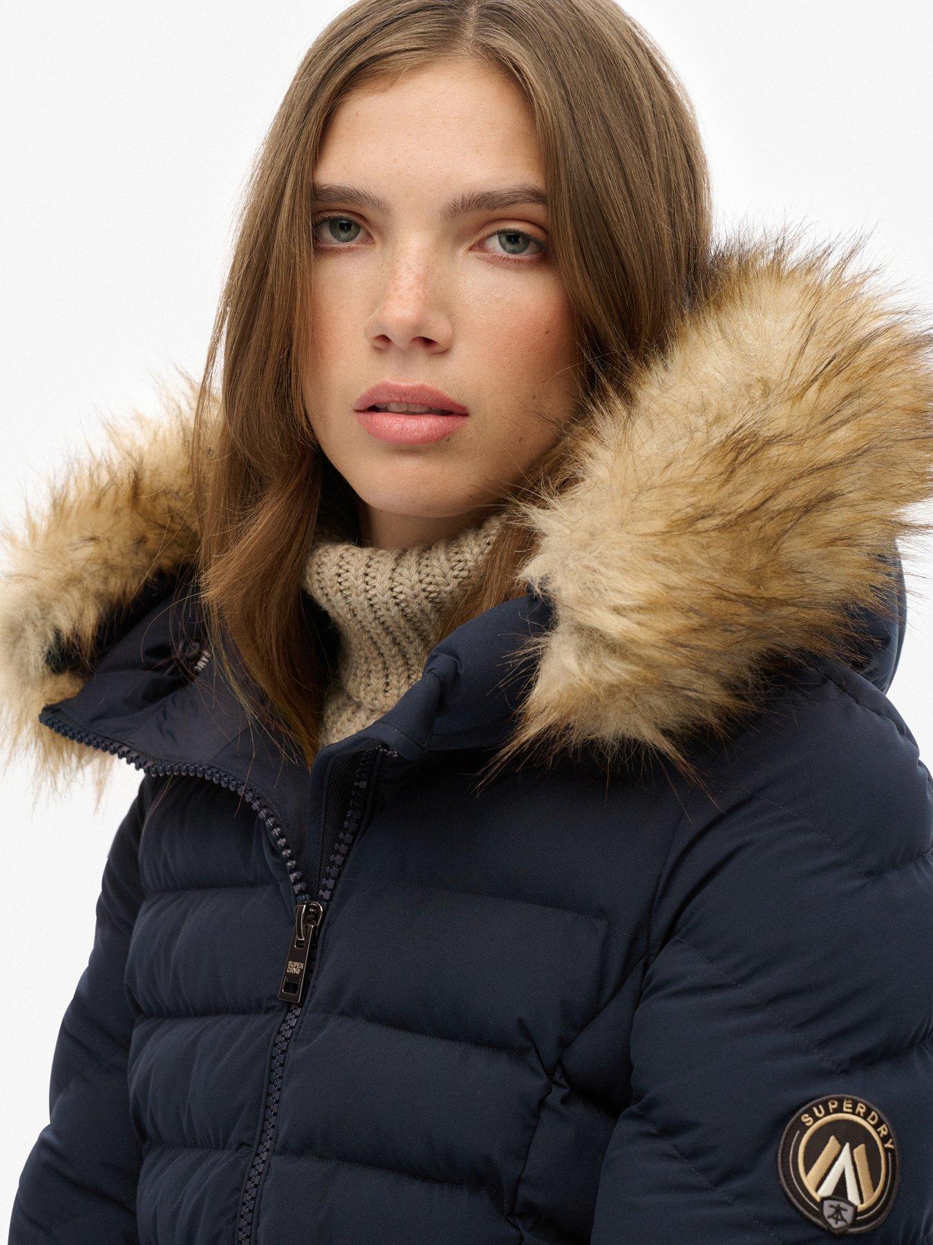 Image 4 of 4 of Superdry Fuji Faux Fur Hood Padded Jacket - Navy
