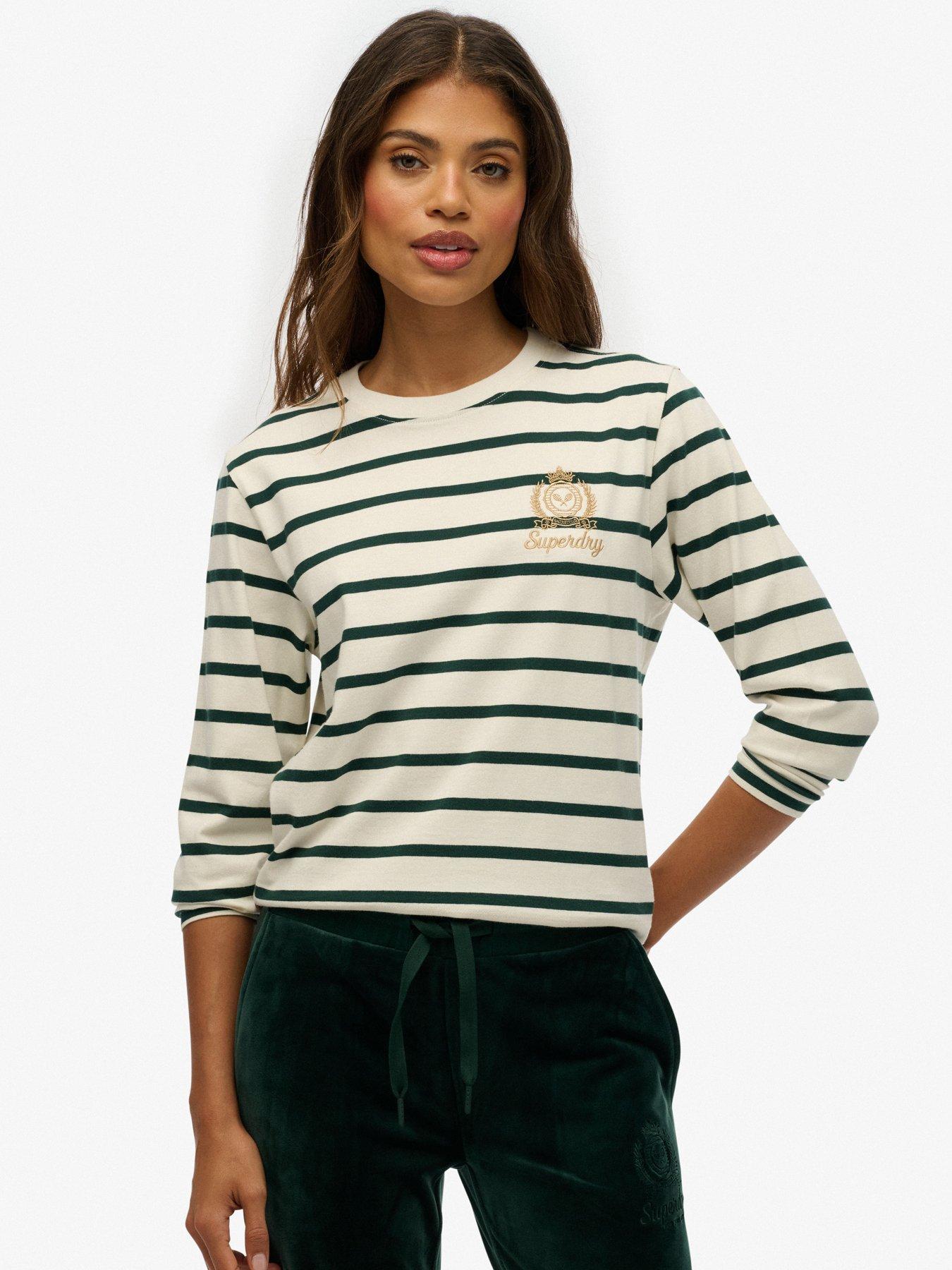 undefined Country Club Long Sleeve Stripe Top - White