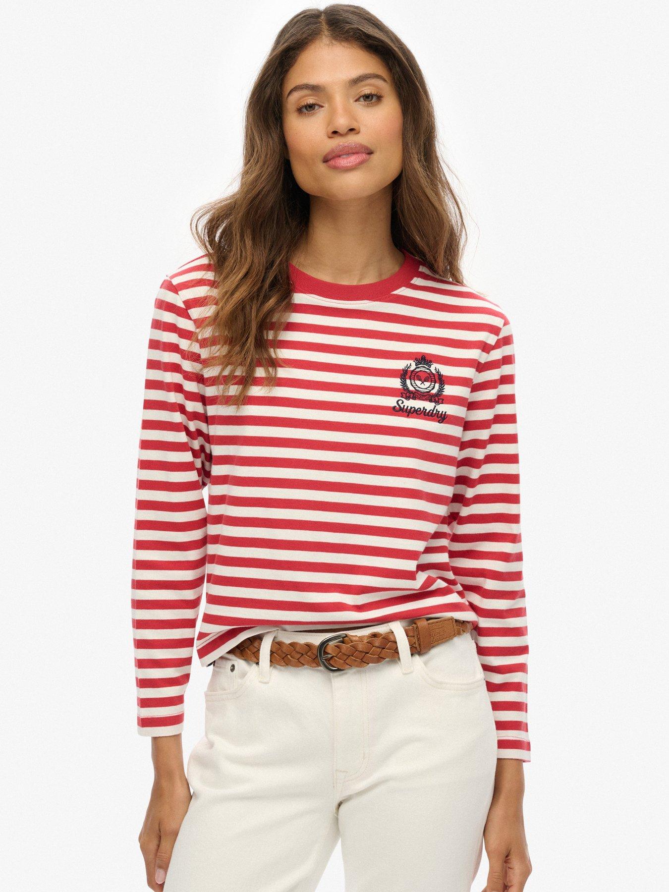 undefined Country Club Long Sleeve Stripe Top - Red