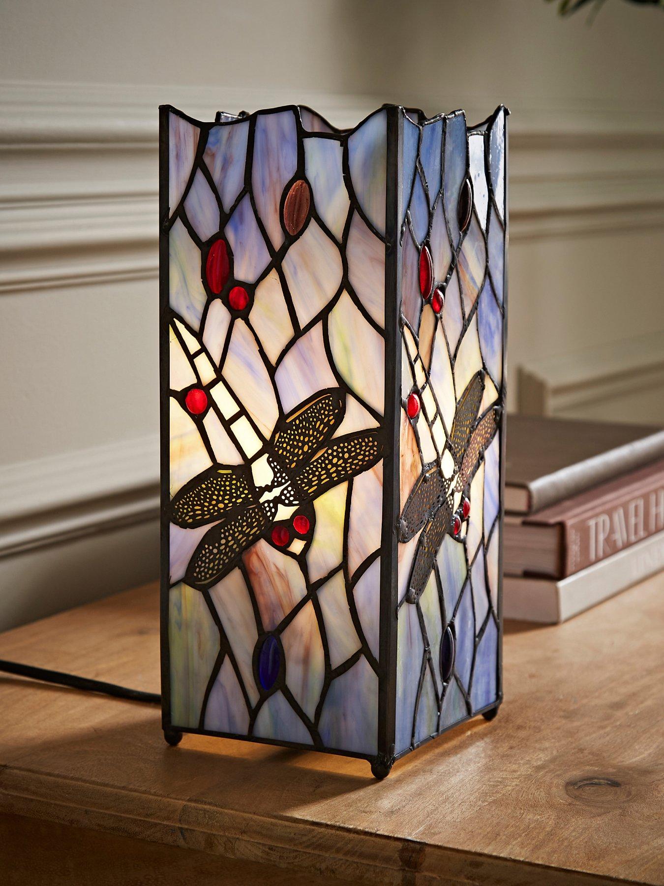 undefined Tiffany Dragonfly Design Square Table Lamp