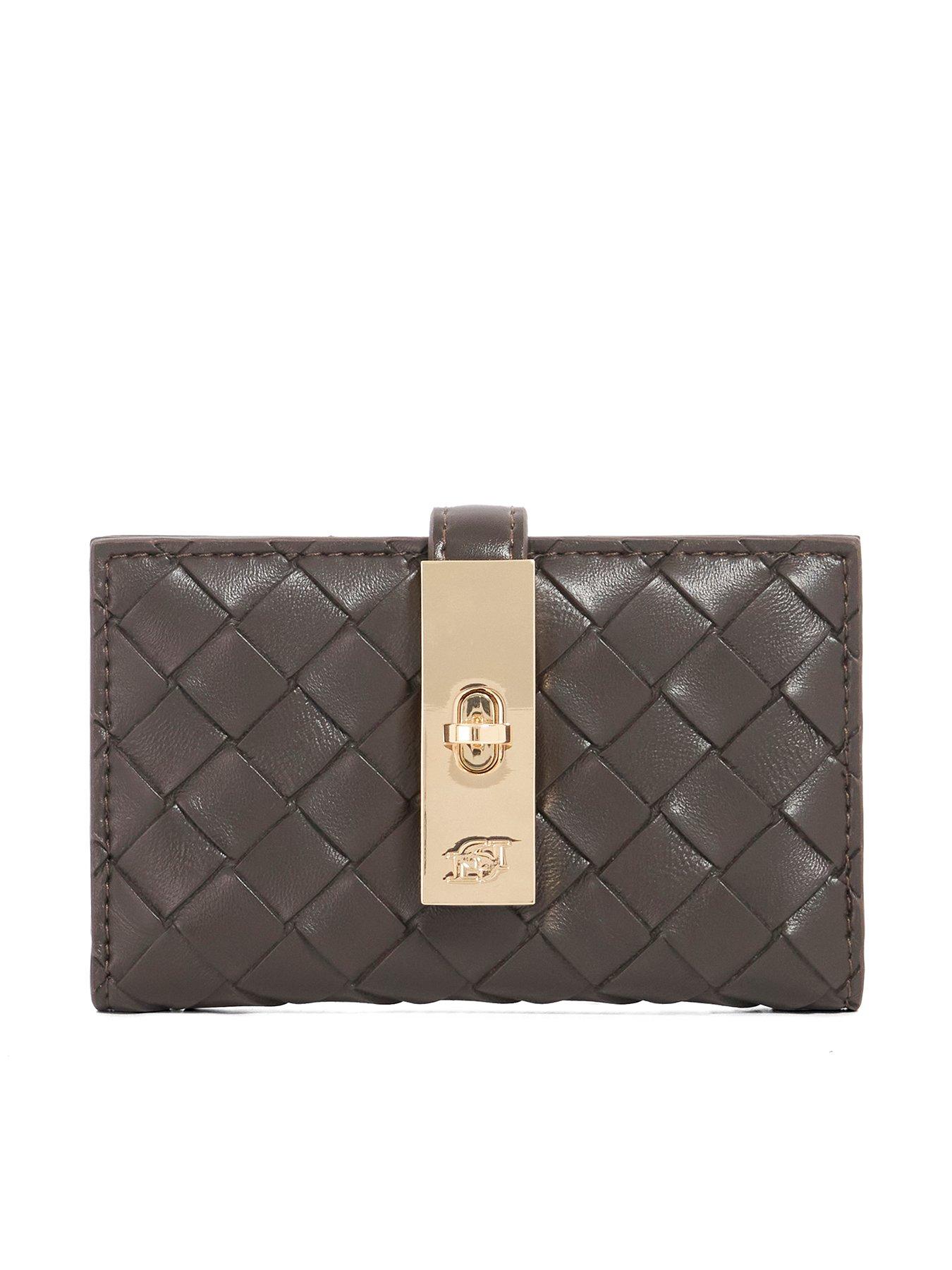 undefined Kassia Turn Lock Leather Woven Purse - Dark Brown