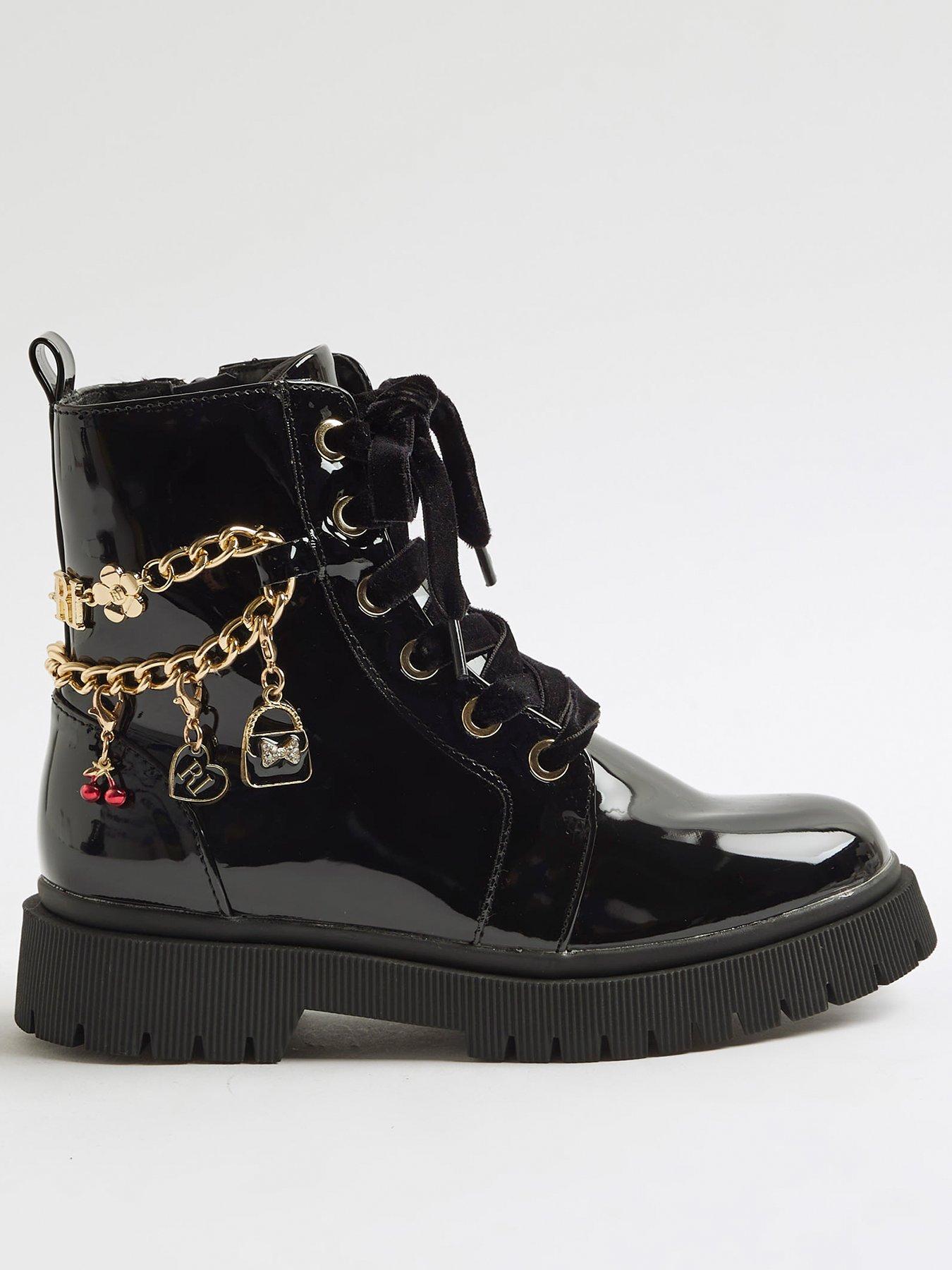 River Island Older Girls Chain Charm Boots - Black