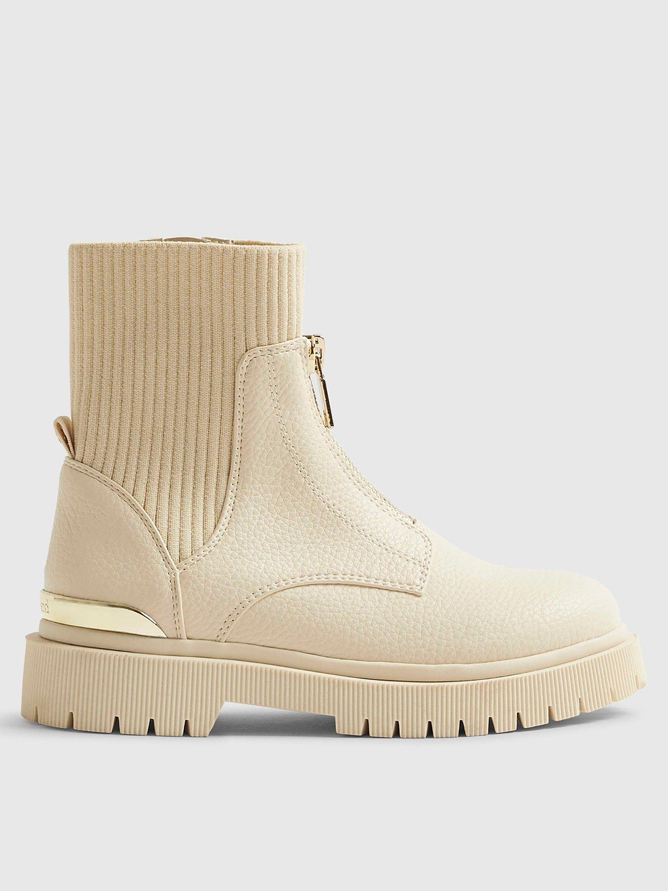 River Island Older Girls Zipped Front Boots - Cream