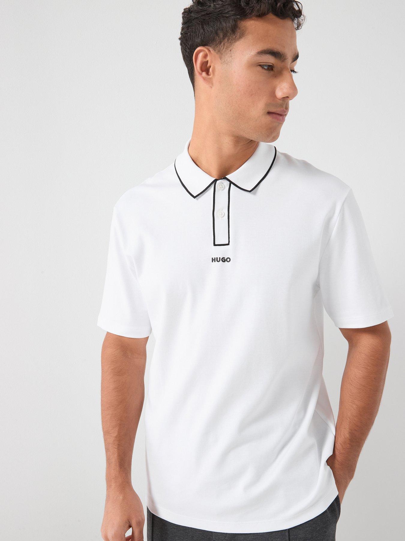HUGO Dalumo Outline Placket Regular Fit Polo Shirt - White