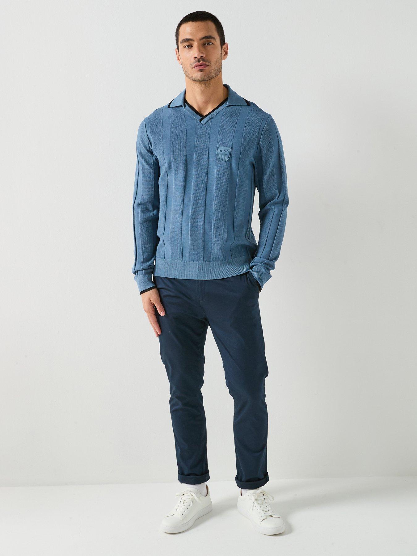Image 3 of 5 of HUGO Open Collar Shield Logo Knitted Polo Top - Blue