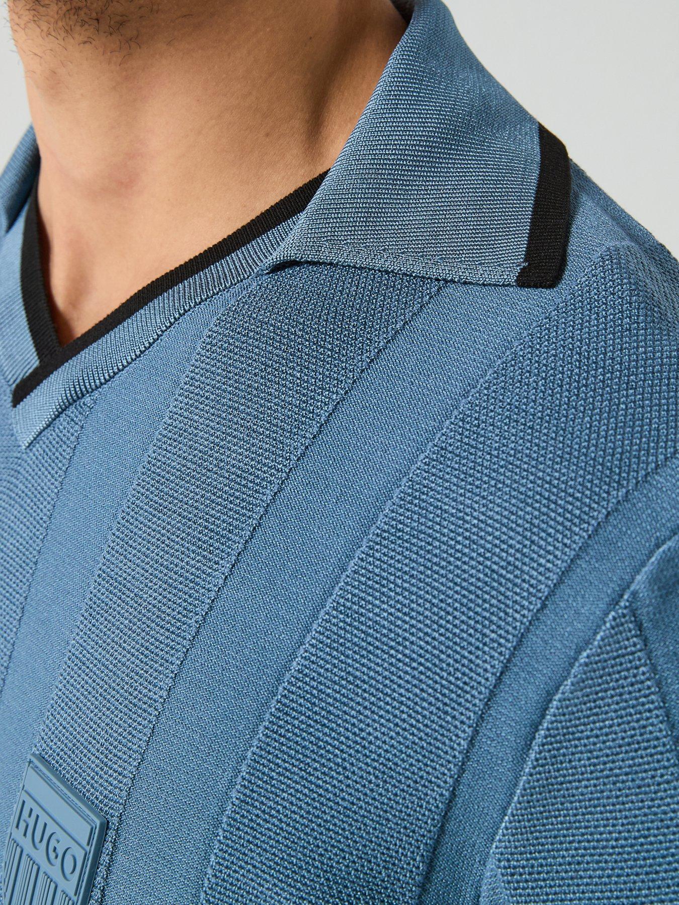Image 5 of 5 of HUGO Open Collar Shield Logo Knitted Polo Top - Blue