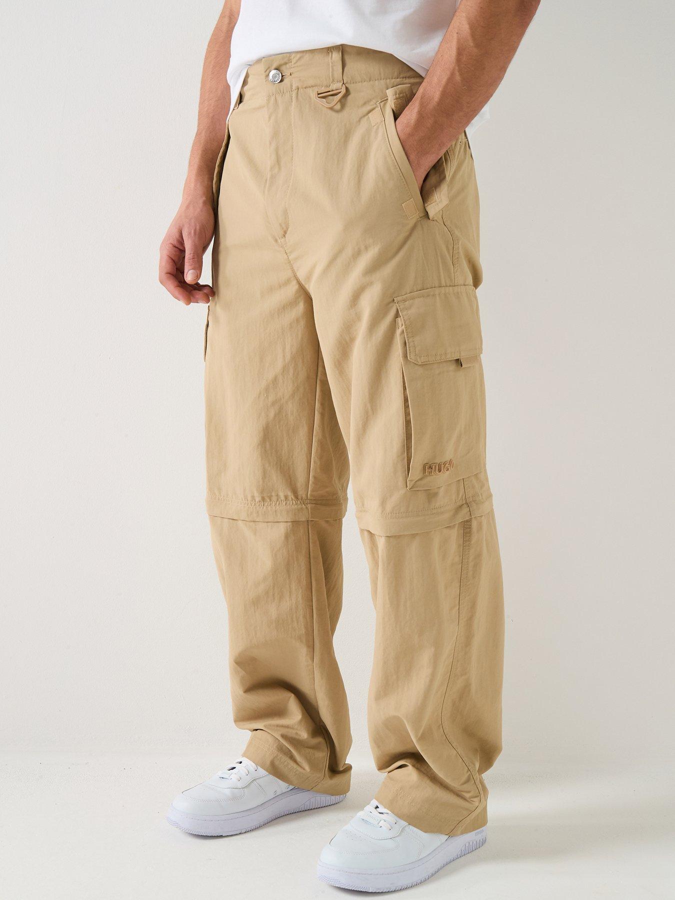 front image of hugo-fargo261-zip-off-cargo-pants-beige