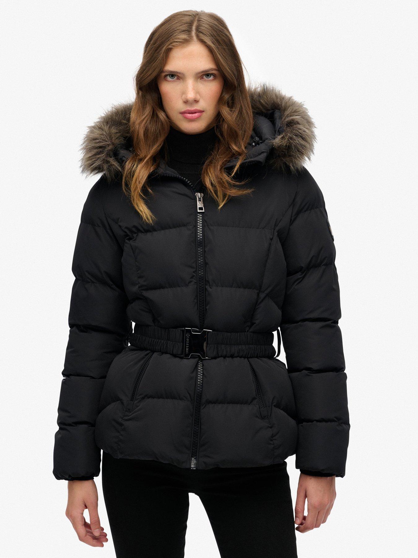 Image 1 of 5 of Superdry Fuji Belted Puffer Coat - Black
