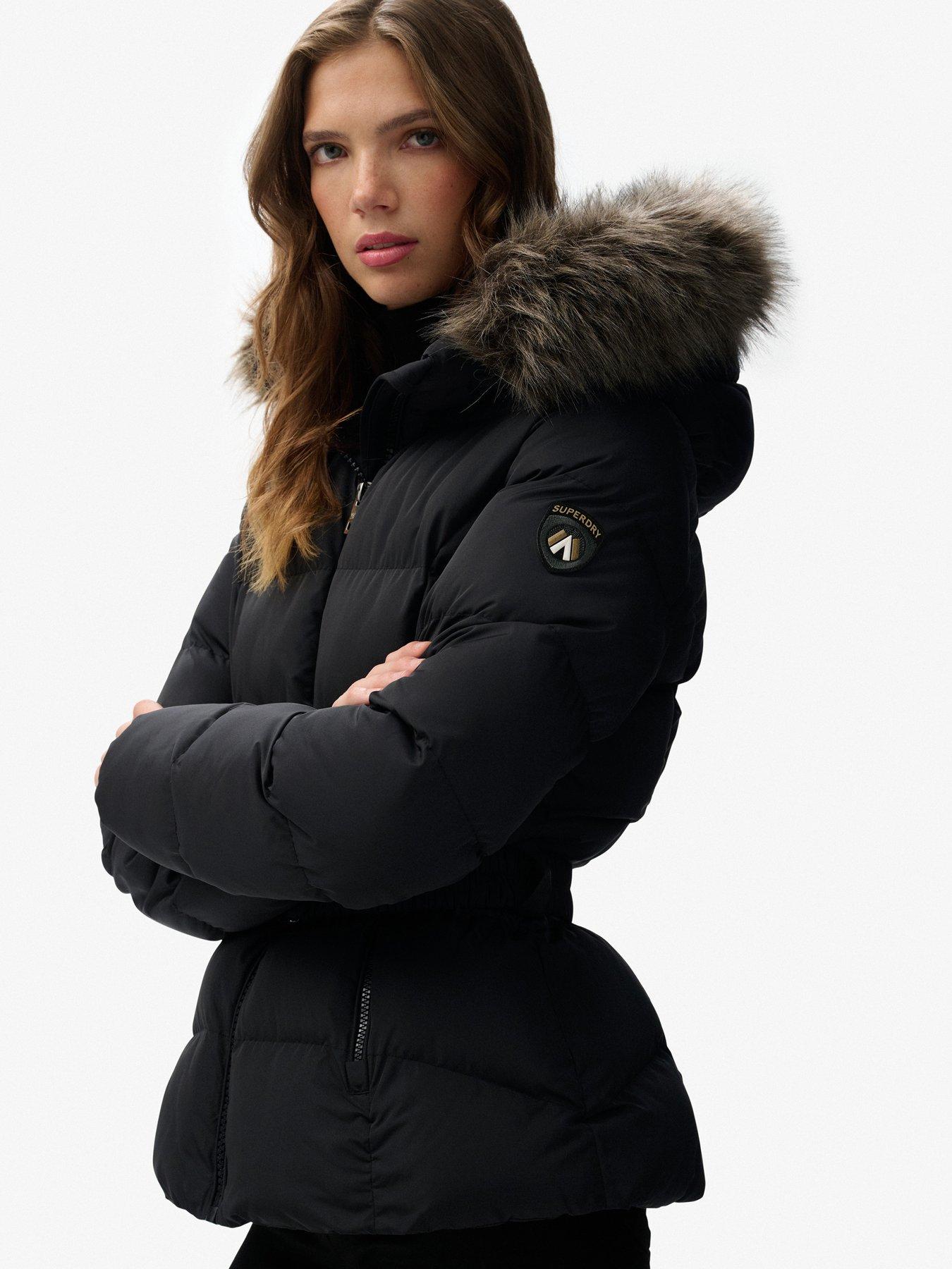 Image 2 of 5 of Superdry Fuji Belted Puffer Coat - Black