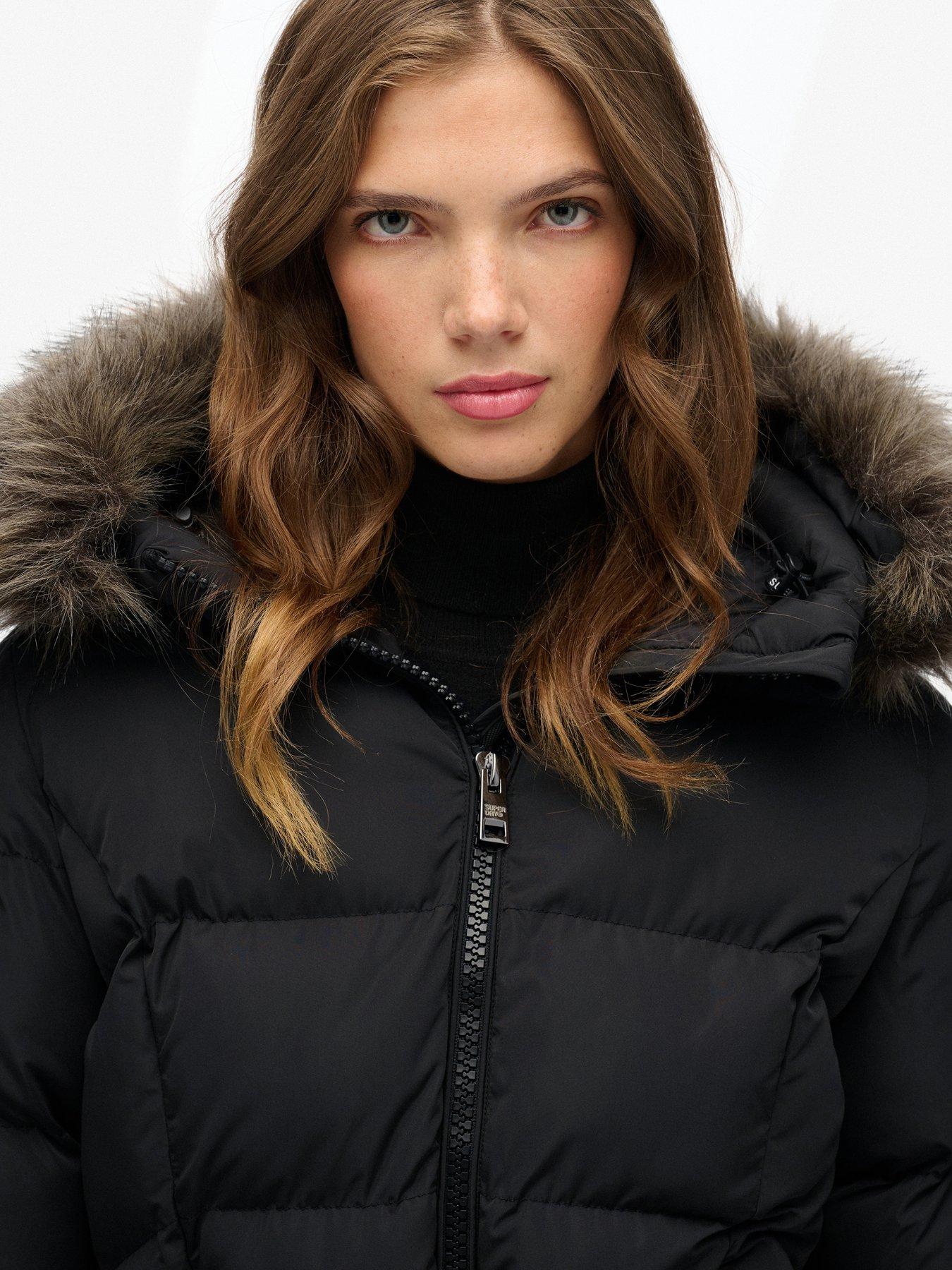 Image 4 of 5 of Superdry Fuji Belted Puffer Coat - Black